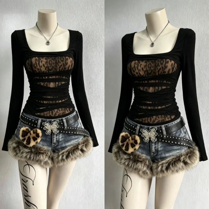 Korean Streetwear Retro Harajuku Women Punk Subculture 2 Piece Outfit Vintage Y2k Crop Top And Shorts Suit Daily Trend Clothes