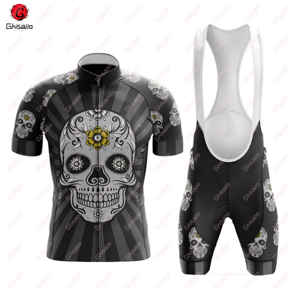 7 New Styles Skull Cycling Jersey Set Retro Bicycle Suit Bike Summer Sleeve Men Bib Shorts Clothes Por Team Men\'s Bike