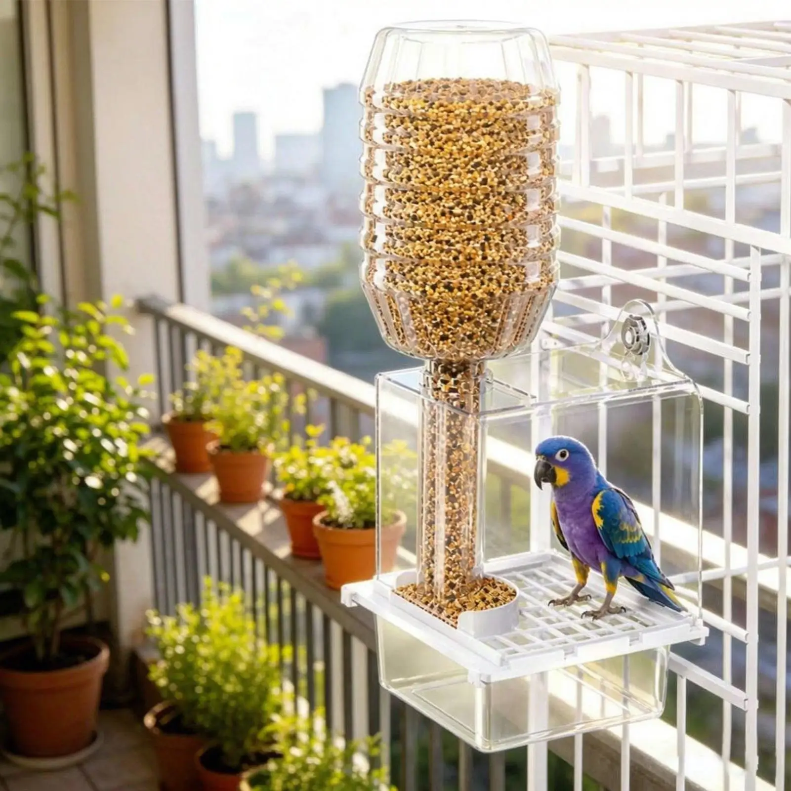 Automatic Bird Feeder Clear Finches Bird Food Container Conure Food Dispenser for Macaw Pet Parents Animal Lovers Trainers