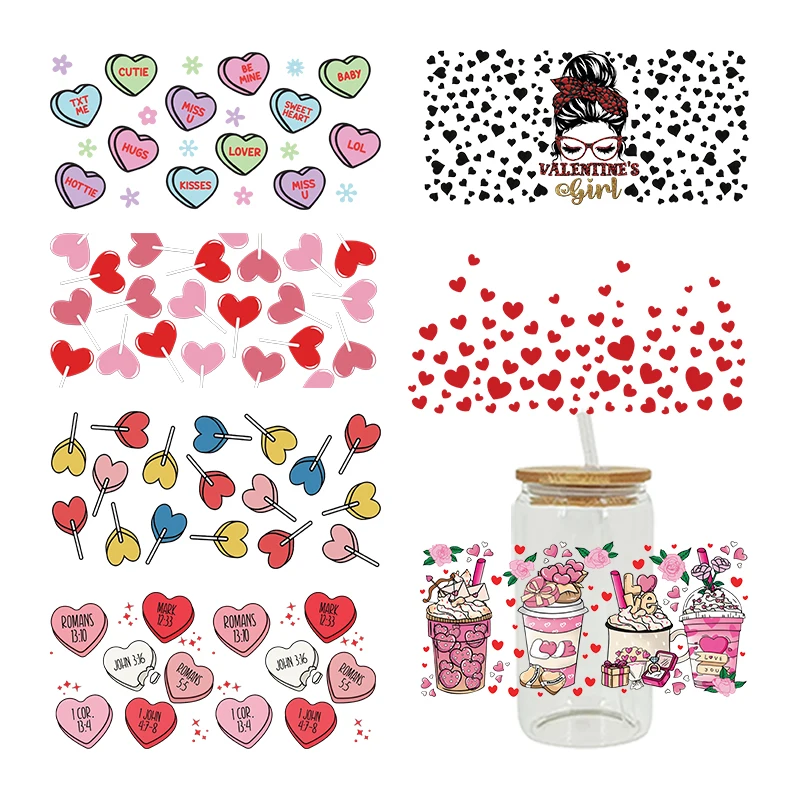 

UV DTF Transfers Stickers, Cup Wraps, Printed for DIY Glass Ceramic Metal Leather, Valentine's Day, 3D, 16oz D8095