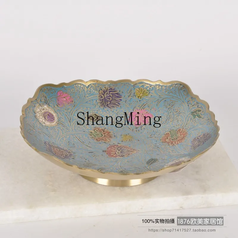 ZYY Delicate Premium Brass Painted Fruit Plate Ethnic Style Candy Entryway Key Storage Tray Decorative Ornament