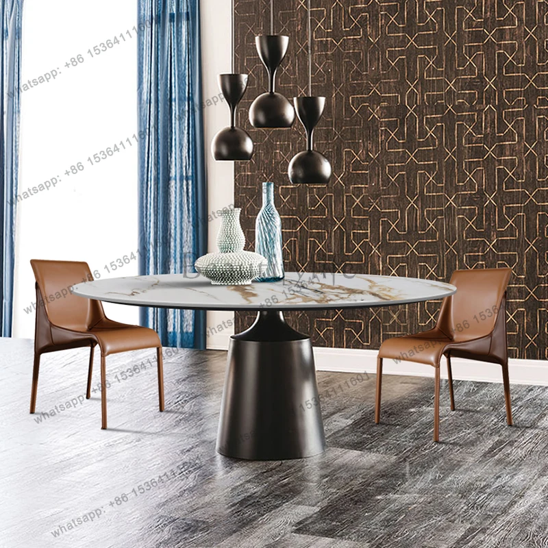 Light luxury oval rock slab dining table Modern simple small apartment marble dining table
