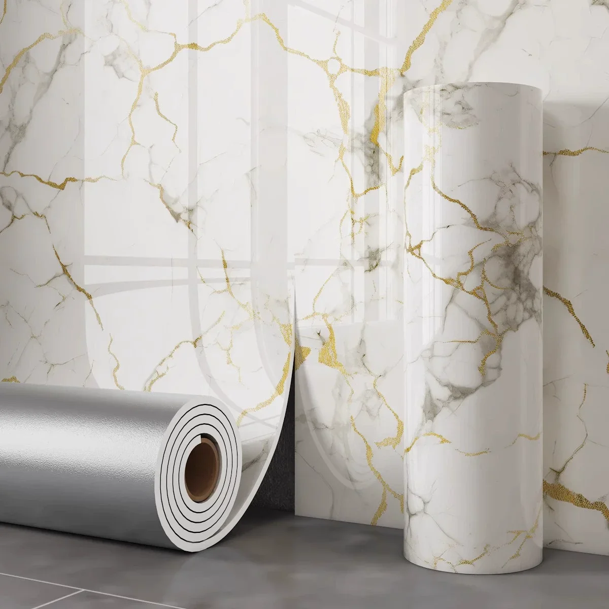 1 rol zelfklevend behang met marmeren stijlpatroon, waterdicht en oliebestendig decoratieve muursticker PVC-materiaal