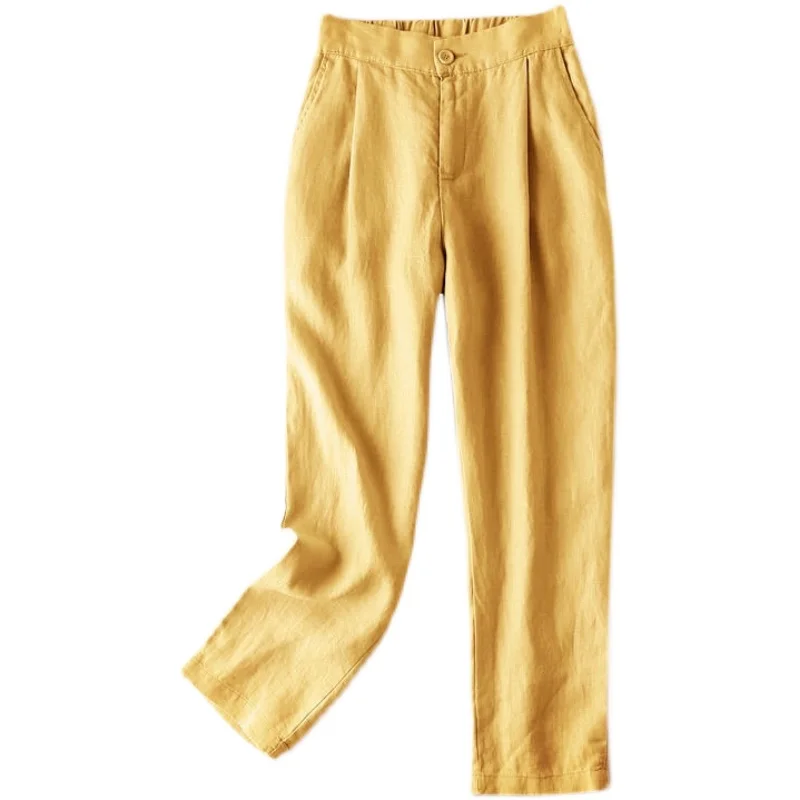 Off-Season Linen Loose Straight Leg Harlan Pants Women's Artistic Casual Trousers High Waist Nine-Piece Cotton Spring Summer