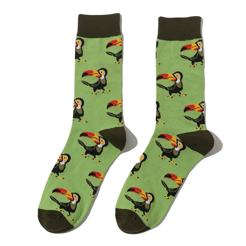 58 Style Cartoon Men Socks Fish bird parrot shark Theme Cotton Novelty Funny Hip Hop Trend Street Long Socks