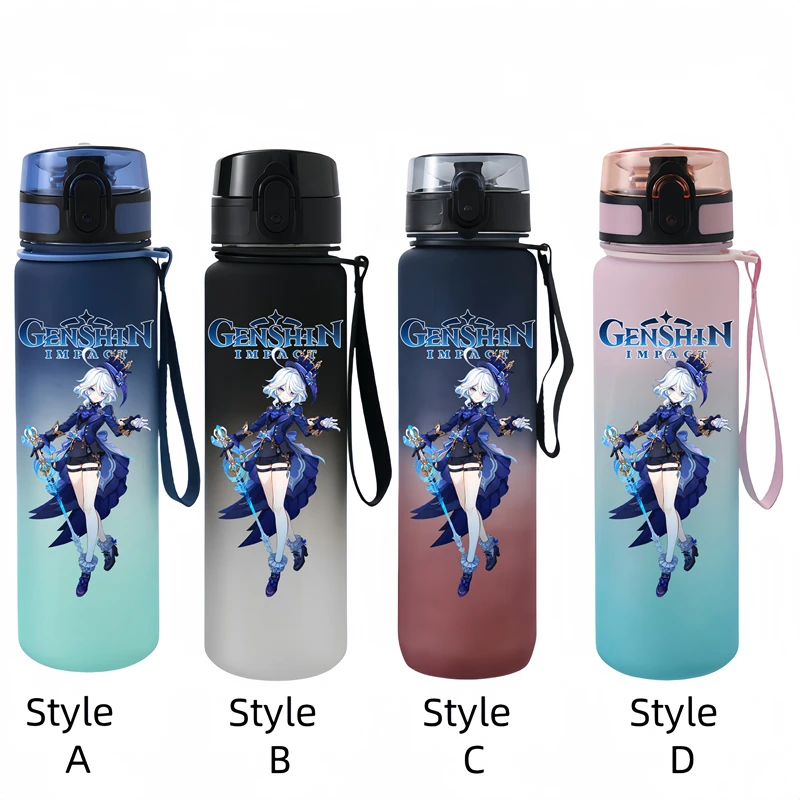 650ML Genshin Impact  Game Figure Water Cup Portable Children's  Plastic Outdoor Sports Large Capacity Anti-drip Water Bottle