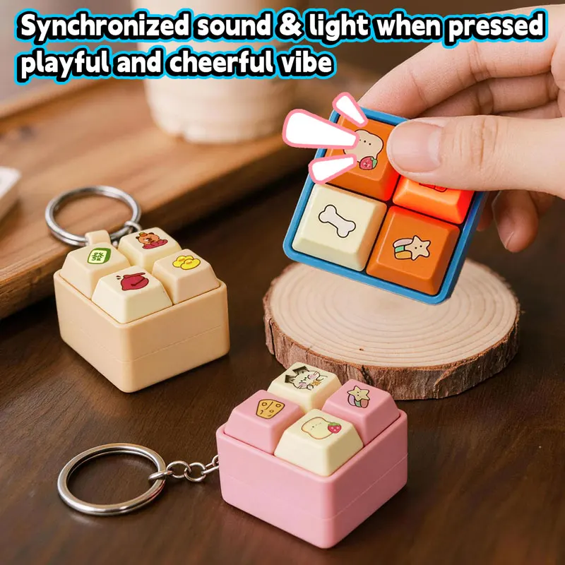 Mini Light Sound Fidget Keychain Press Button Interactive Sensory Toy Portable Bag Keychain Pendant Decompression Novelty Gift