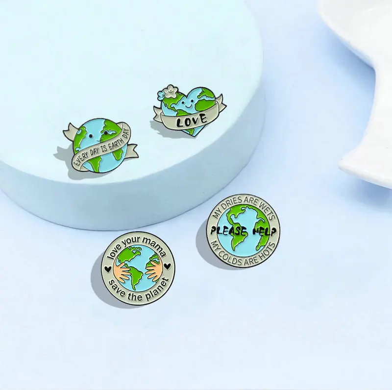 Enamel Pin Custom Be Kind Hug Earth No Planet B Brooches Lapel Pin Badge Environment Jewelry Gifts For Kids Please Help Earth