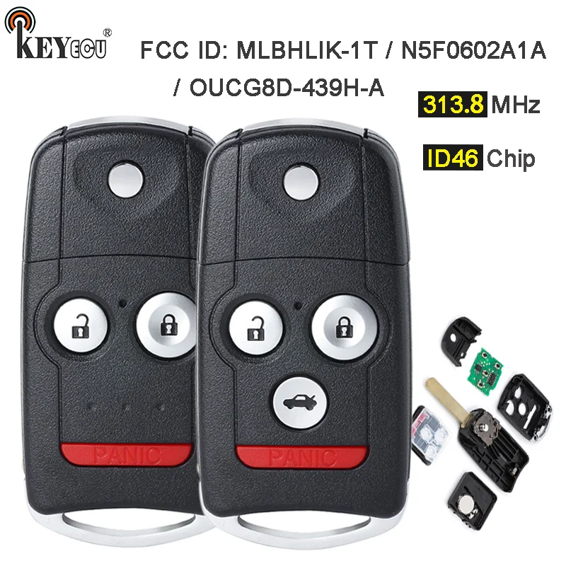 

KEYECU 313.8MHz ID46 Chip FCC: MLBHLIK-1T / N5F0602A1A / OUCG8D-439H-A Flip Remote Car Key Fob for Acura TL MDX RDX Accord