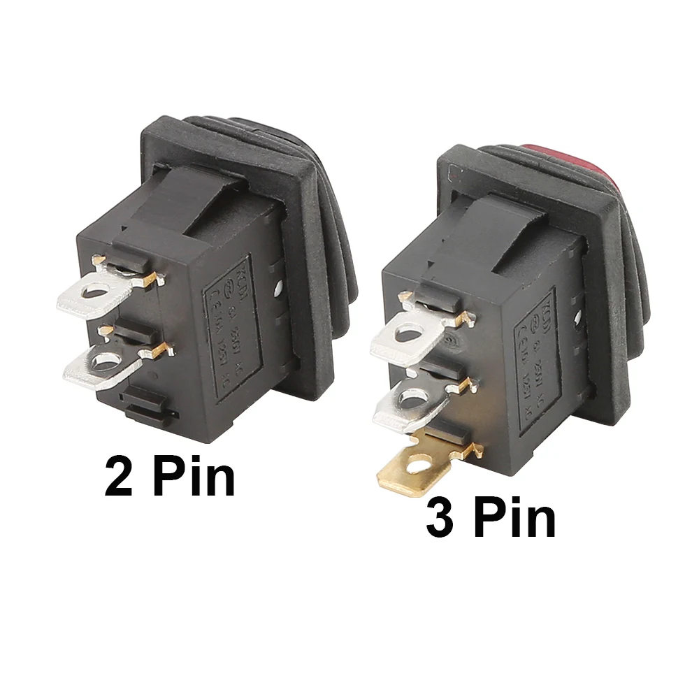 

1Pcs KCD1 Waterproof Rocker Switch, 12V/220V LED Light, 10A 250V AC, ON/OFF 2/3 Position 2/3 Pin for Car Dashboard Boat Marine