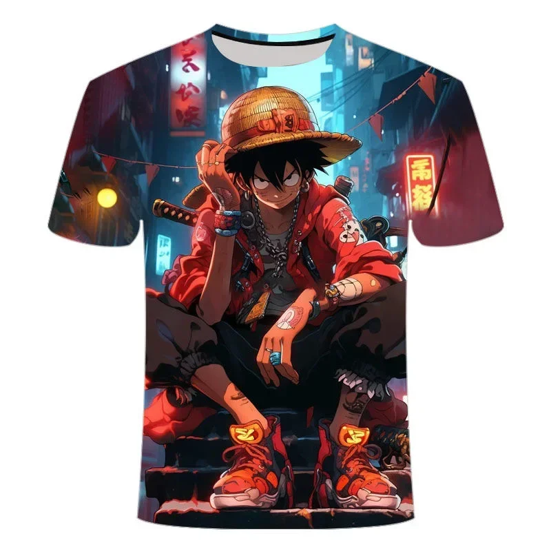 

2025 Hot Selling Japanese Animation 3D Graphic T-shirt Children's Summer Short-sleeved One Piece Series Graphic Crewneck Shirt