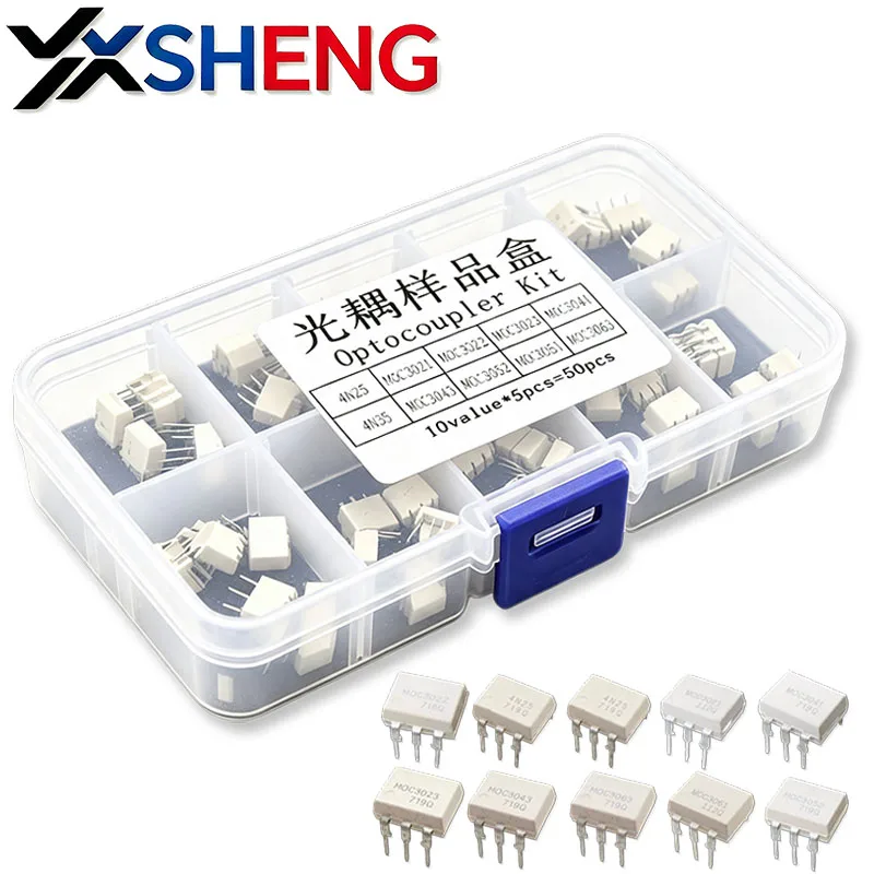 50PCS DIP Optocoupler KIT 10Value x 5PCS 4N25 4N35 MOC3021 MOC3022 MOC3023 MOC3041 MOC3043 MOC3052 MOC3061 MOC3063 YXSHENG DIP-6