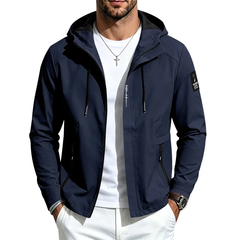 Men Casual Sport Hooded Windbreaker Loose Fit Zip Front Lightweight Multi Pocket Outdoor Daily Wear Outerwear Jacket