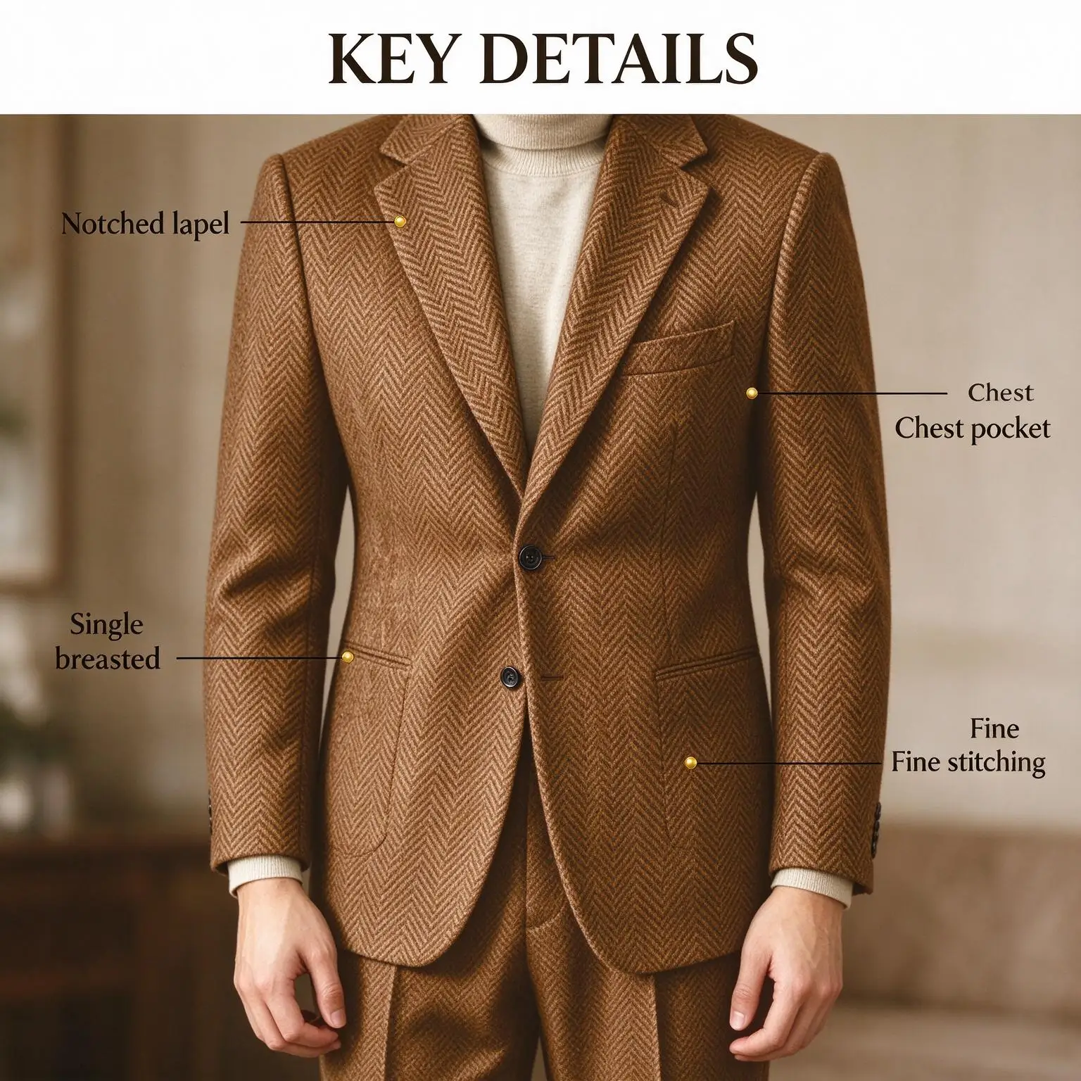 Men Herringbone Tweed 2 Pieces Suit Set Single Button Blazer Trousers Business Wedding Formal Gentleman Outfit Male Casual Suit