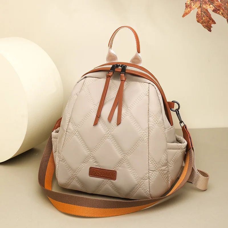 Wear-resistant nylon diamond-shaped women's travel backpack, large-capacity computer storage, lightweight student schoolbag