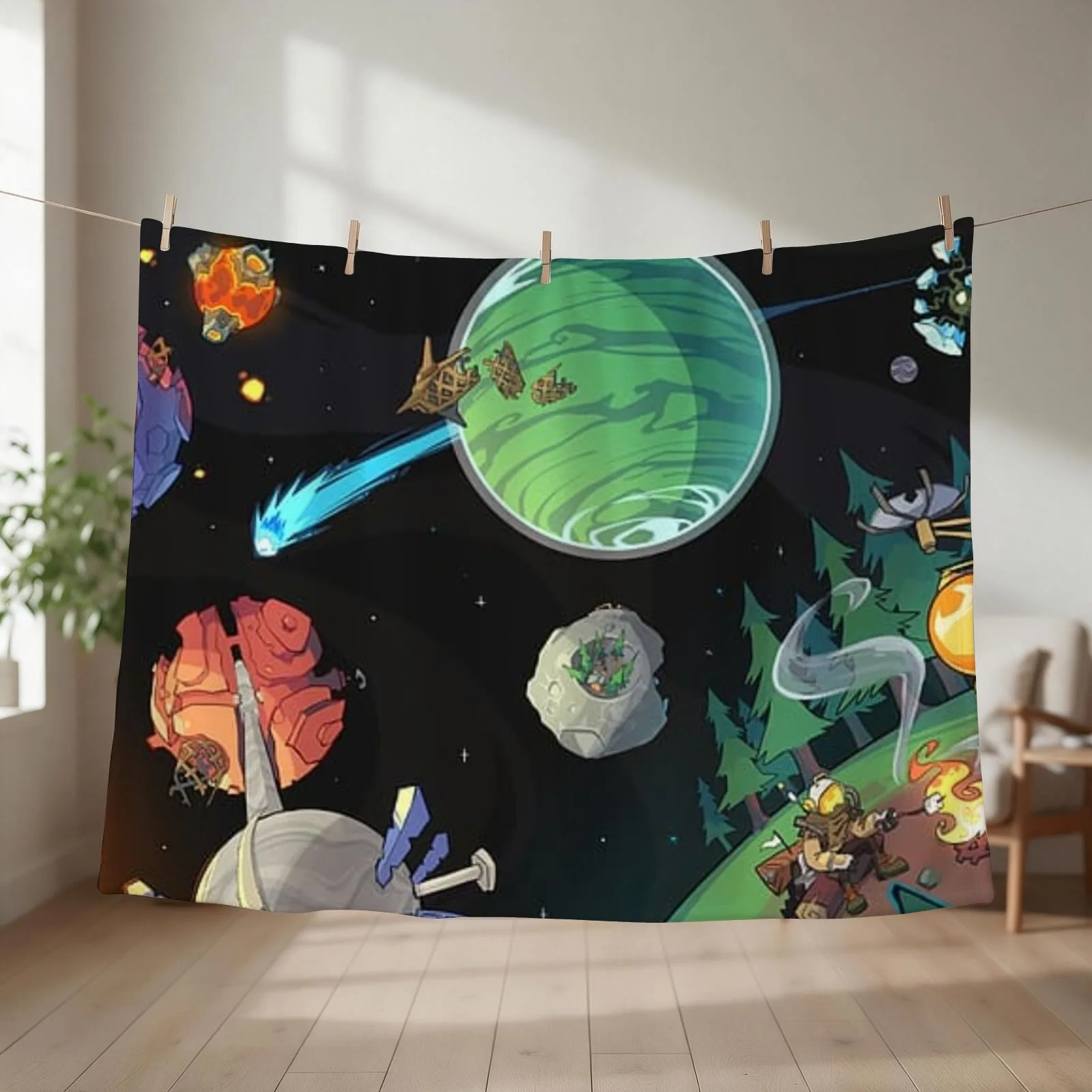 Outer Wilds - Animated Space Throw Blanket couch cozy soft plush fuzzy picnic outdoor blanket