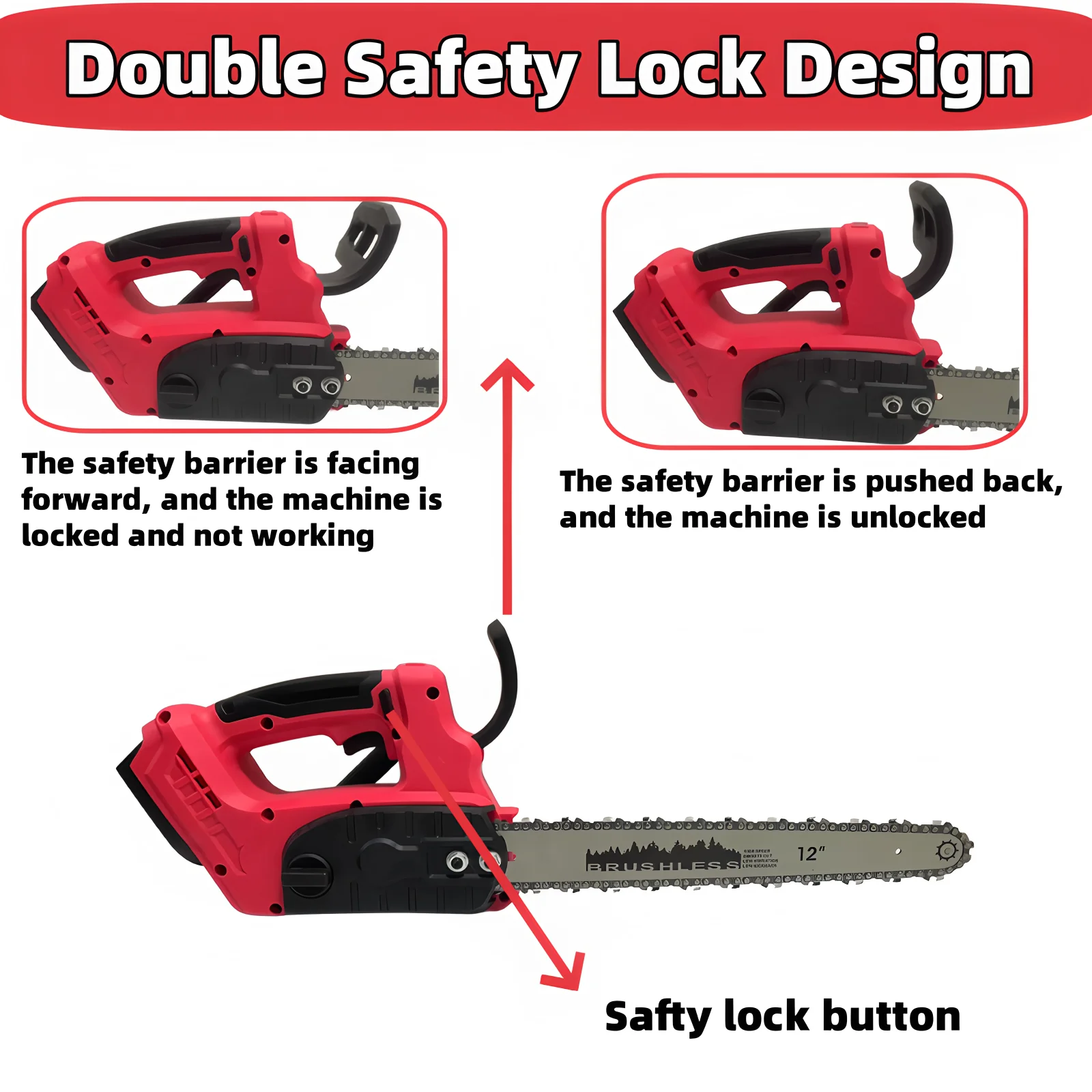 For Milwaukee 18V Battery Brushless 12 Inch Chain Saw High-power Auto Oiler Electric Chainsaw Safety Wood Cutting Power Tools