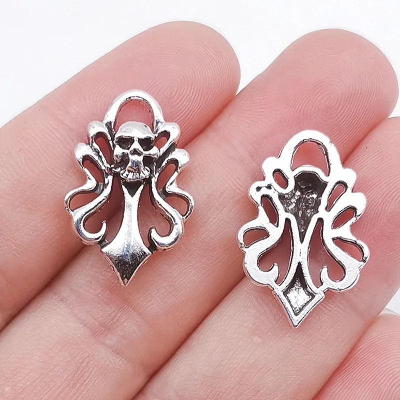 10pcs 26x17mm Antique Silver Tone Alloy Skull Head Sword Charms Pendant Designer Charms Fit Jewelry Making DIY Jewelry Findings