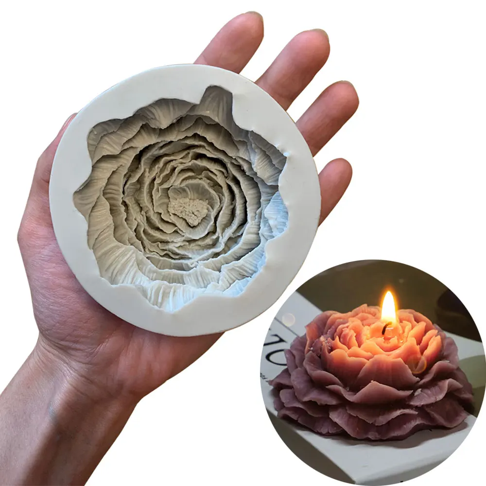 

Handmade Peony Candle Silicone Mold 3D Aromatherapy Plaster Candle Making Epoxy Resin Mould DIY Birthday Holiday Gift Home Decor