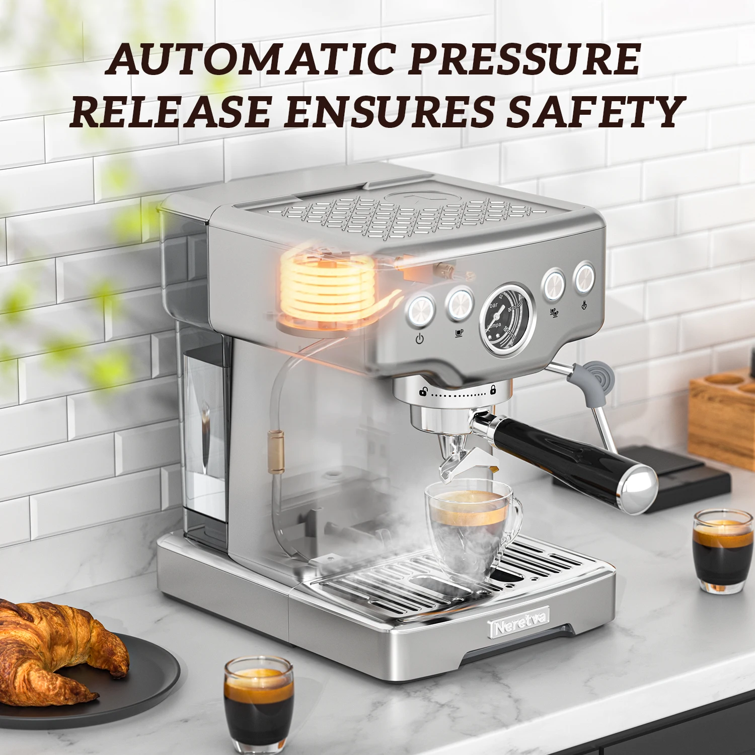 Neretva เครื่องชงกาแฟ15บาร์พร้อมเครื่องหนีบผมเครื่องตีฟองนมสำหรับคาปูชิโน่ลาเต้ macchiato เครื่องชงกาแฟมืออาชีพ1450W