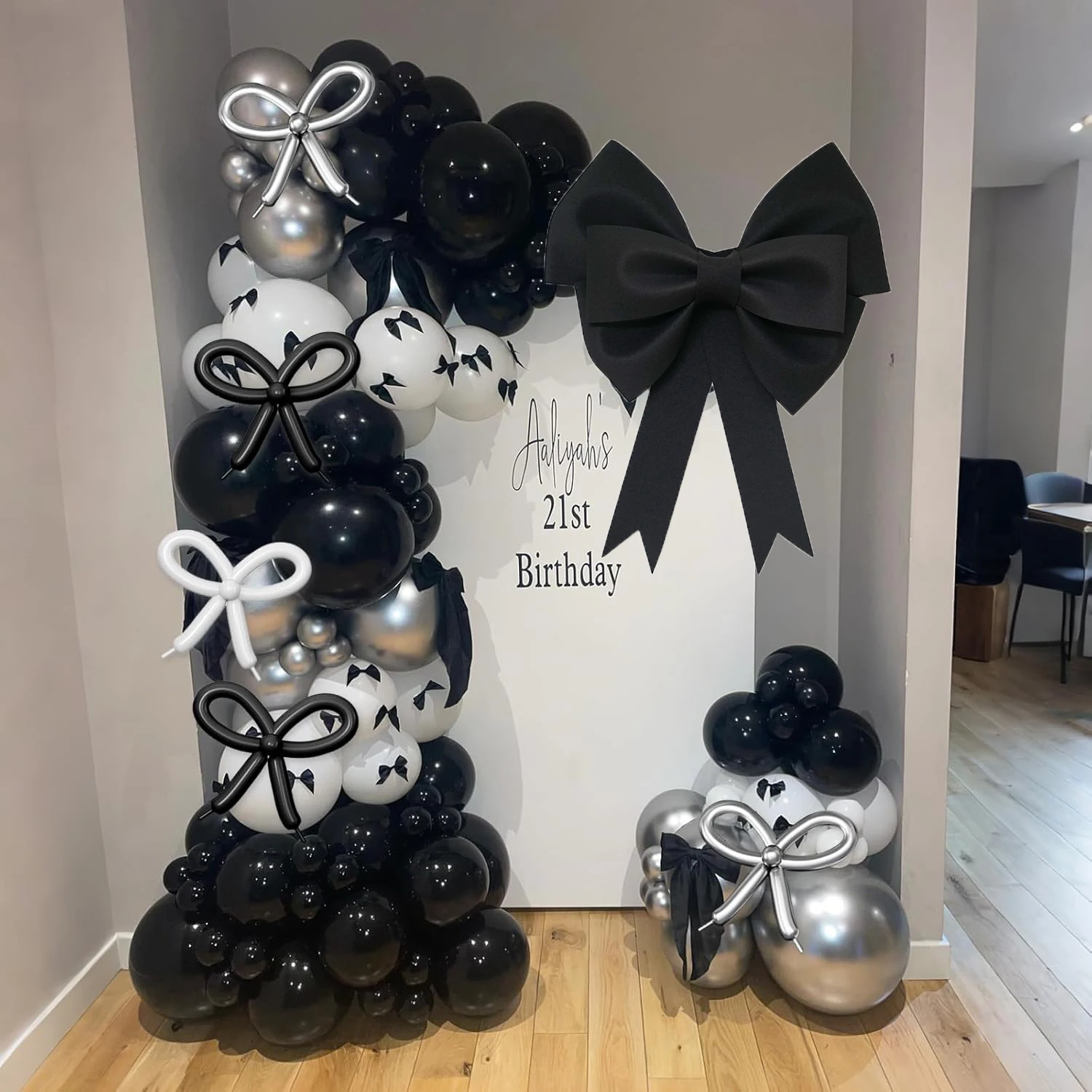30/50/75 cm große schwarze Schleife, Kokette, schwarze Schleife für Geburtstagsfeier, Hintergrund, Babyparty, Valentinstag, Brautparty-Dekoration – Detail 3