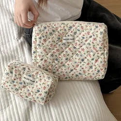 Lovely Floral Stitching Corduroy Cosmetic Bag For Storing Skin Care ltems Lipsticks Accessories Travel Necessity Birthday Gift