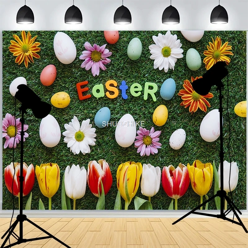 

Pastel Happy Easter Day Photography Backdrops Prop With Bunch Eggs Pumpkin Rabbit Children Portrait Party Photo Background ES-06