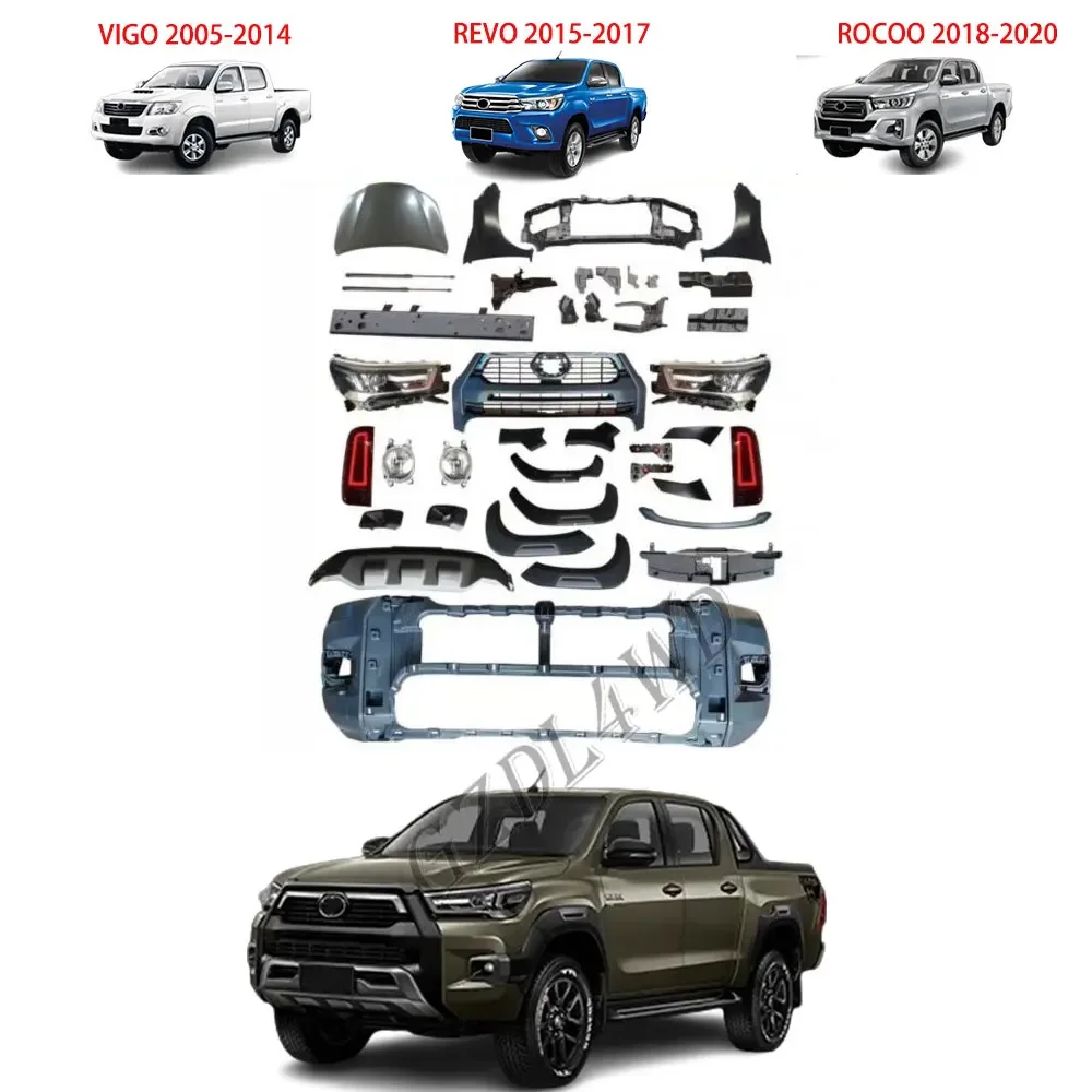 

Передняя подсветка для Hilux Vigo Revo Rocco 2005-2020, обновление до Rocco 2021 +, передний бампер автомобиля, гриль, комплект фар