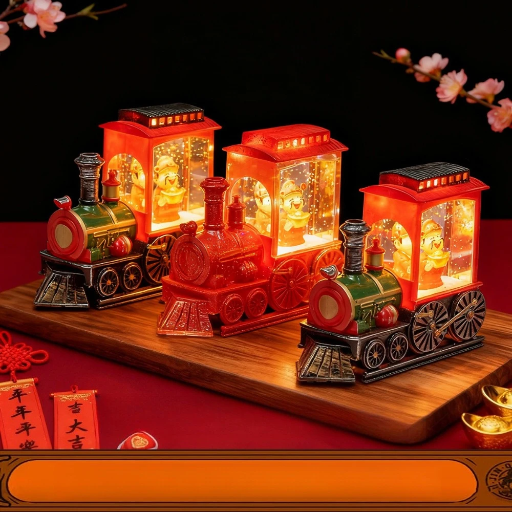 Spring Festival Wealth God Decor Lamp Night Light Table National Trend Wealth-attracting Train Model Water-filled Wind Lantern