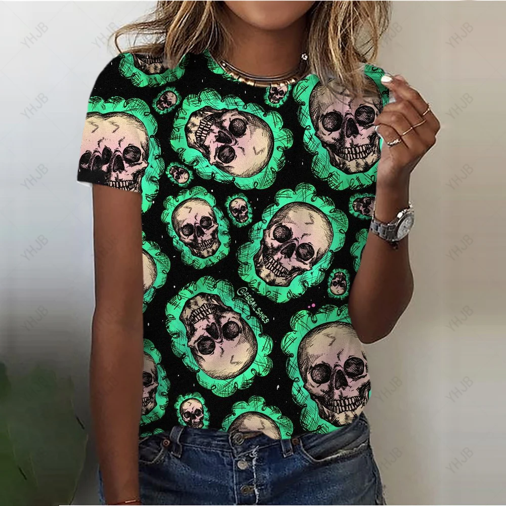 Verano cuello redondo de talla grande Casual estampado bohemio señoras camisetas León estampado 3D camiseta mujer moda suelta manga corta Tops