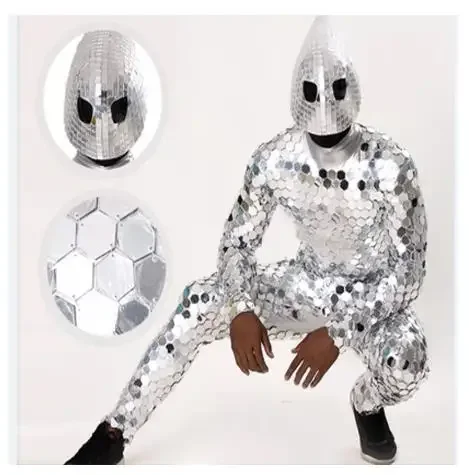 silver mirror suit singer costumes stage show wears dj party robot men dress outfit bodysuit disco costume Ballroom dance