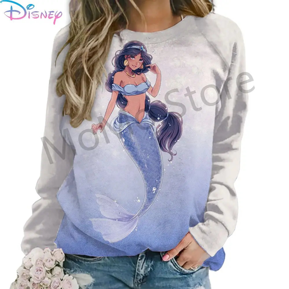 O Neck Disney Princess Women's Long Sleeve Sweatshirts Ladies Fashion Y2k S-3XL Party Lovely Pullovers High Quality 2024 Kawaii