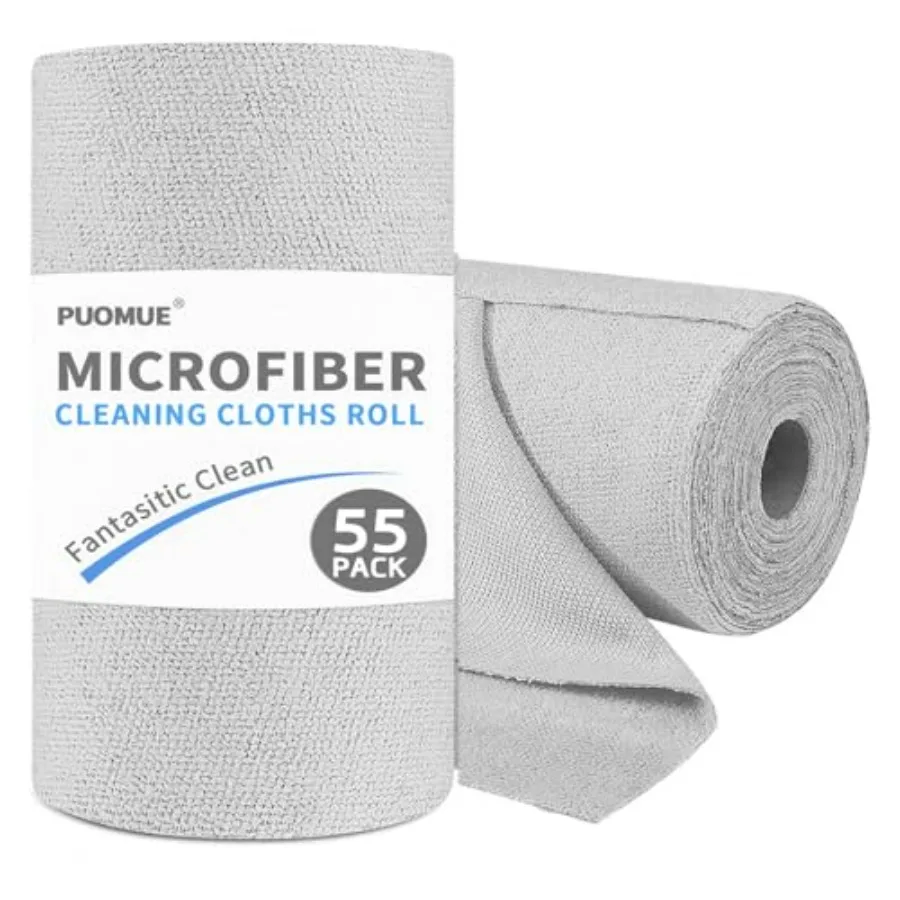 

55 Pack Microfiber Cleaning Cloth Roll, Tear Away Reusable Towels, 11" X 9", Ultra Absorbent and Lint Free Microfiber Cloth for