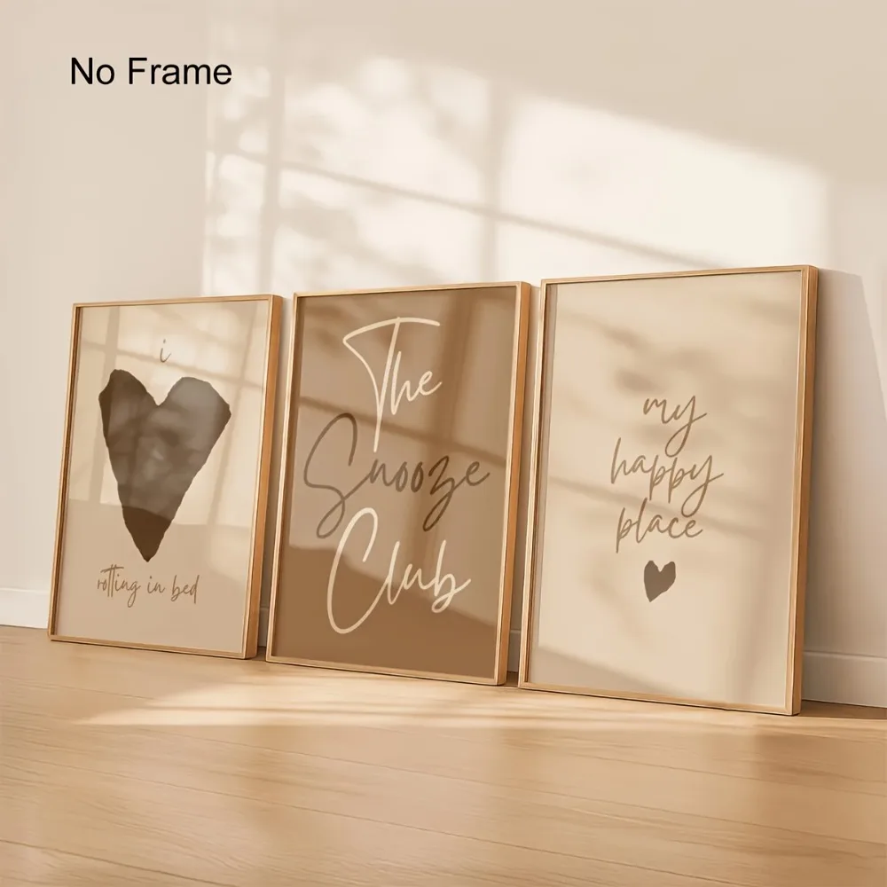 3pcs Frameless,Neutral, Warm and Inspiring Quote Poster By Snooze Club,Brown Wall Art,Comfortable Home Living Room Bedroom Decor