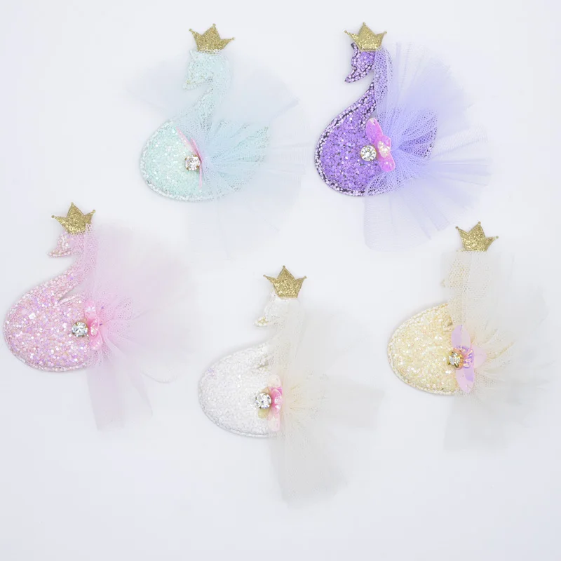 5Pcs Shiny Sequins Padded Kawaii Chiffon Diamond Swan Applique for DIY Clothes Shoes Hat Headwear Clips Crafts Decor Patches