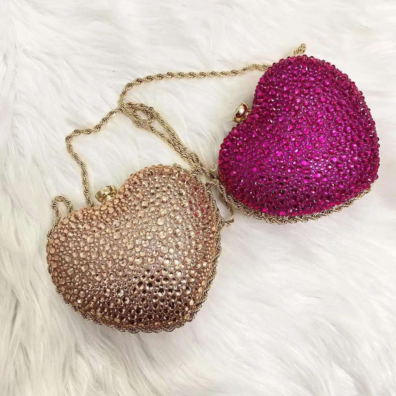 فاخر شكل قلب الماس كريستال مساء مخلب محفظة الأحجار حجر الراين حقيبة يد صغيرة لحفل الزفاف حقيبة كتف مقبض