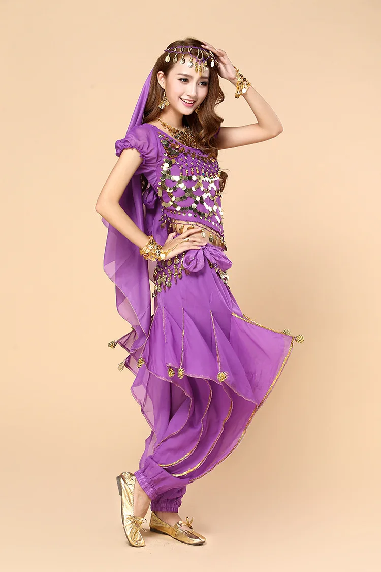 زي أداء الرقص الهندي الجديد بدلة ممارسة الرقص الشرقي للسيدات البالغات بأكمام قصيرة بدلة أداء