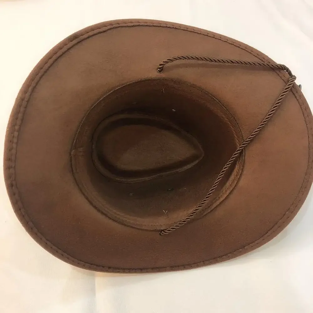 1pc chapéu de cowboy ocidental chapéu de veludo de pele de veado com aba grande para homens cavaleiro retro xerife boné masquerade cosplay suprimentos 58-60cm