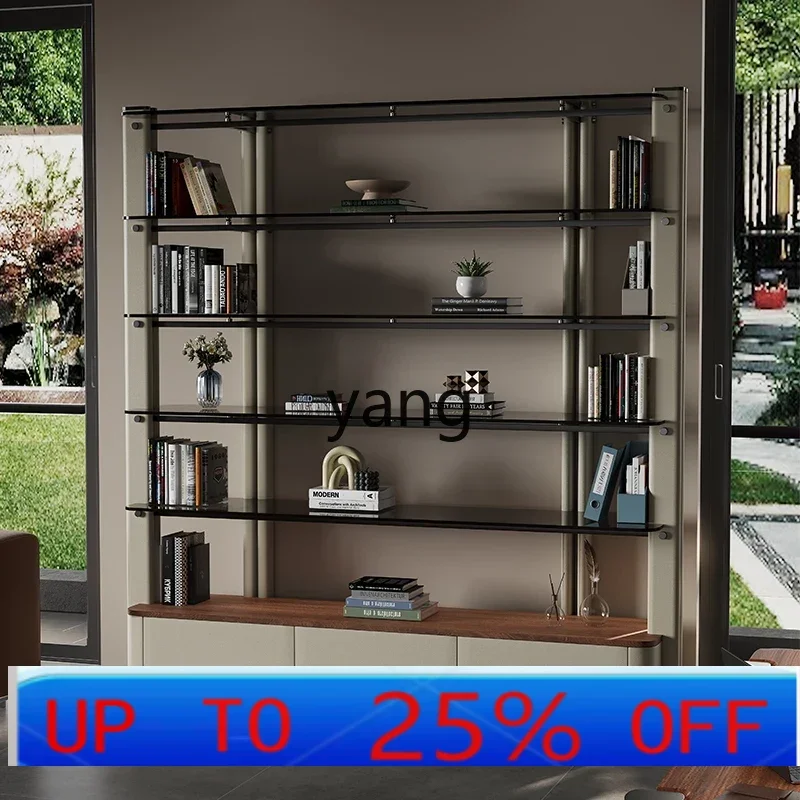 LTT minimalist light luxury bookshelf high-end custom leather veneer solid wood display stand