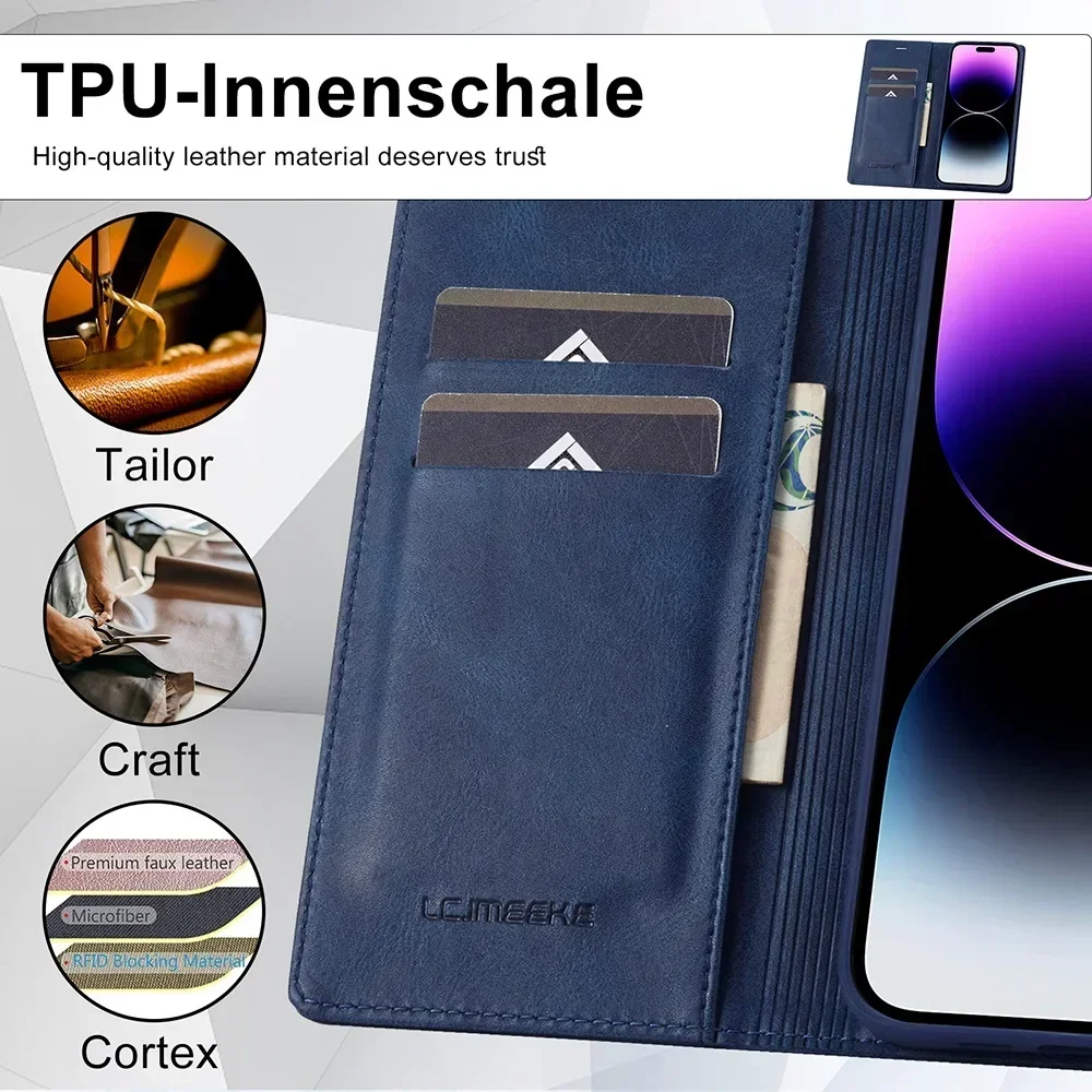 More Durable Leather Case for iPhone 14 13 12 11 Pro XS Max Mini XR 8 7 Plus SE 2022 2020 Magnetic Flip Cover Rfid Protection
