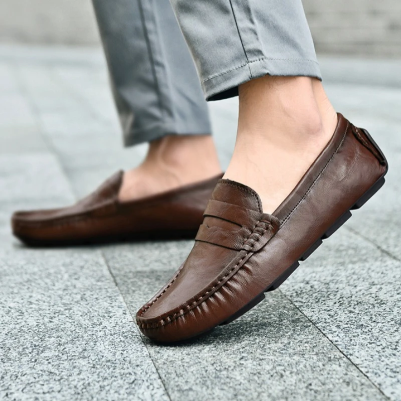 

Мужские туфли из натуральной кожи, повседневные роскошные мужские лоферы, итальянские мокасины, дышащие мужские туфли без шнуровки, мужская обувь для вождения Chaussure Homme