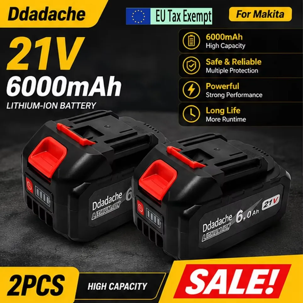 Batterie pour outil électrique au lithium-ion Makita 21V 5S2P 6000mAh avec voyant lumineux, adaptée aux outils de vissage Makita, protection contre les surcharges de la batterie 18650, charge rapide compatible avec perceuse/visseuse, certification de sécurité