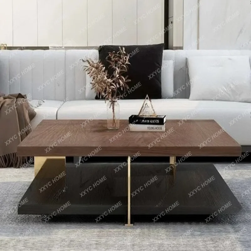 XXModern simple small apartment living room square coffee table double layer with storage light luxury fashion decoration