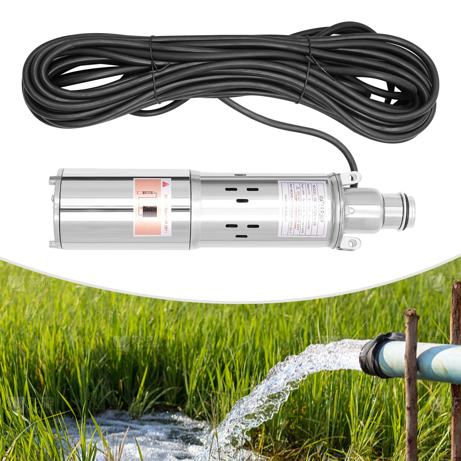 Pompe à Eau Solaire en Acier Inoxydable pour l'Irrigation Agricole, Puits Profond SubSN pour Villages Familiaux, DC 24V/12V 200W/180W