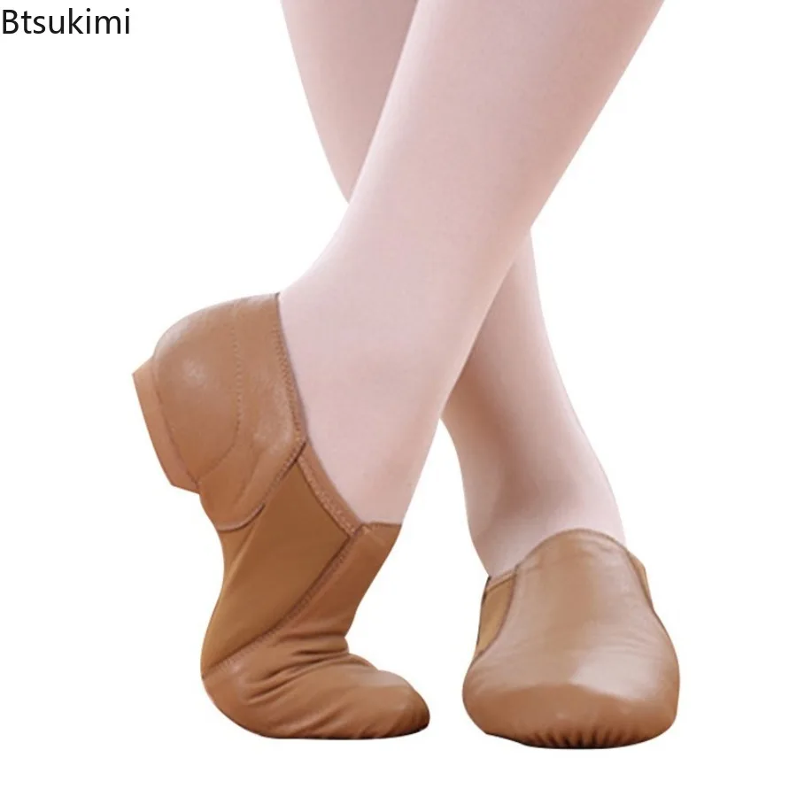 

2025 New Jazz Shoes Women's Jazz Dance Shoes for Men Adult Kids Girls Ballet Yoga Dancing Shoes Genuine Leather Split Tan Flat