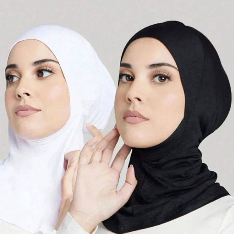 1 أو 2 قطعة من الملابس الداخلية النسائية المشروط، غطاء الذقن للرأس والرقبة، وشاح محبوك إسلامي قابل للتمدد، قبعة، وشاح داخلي فوري #1