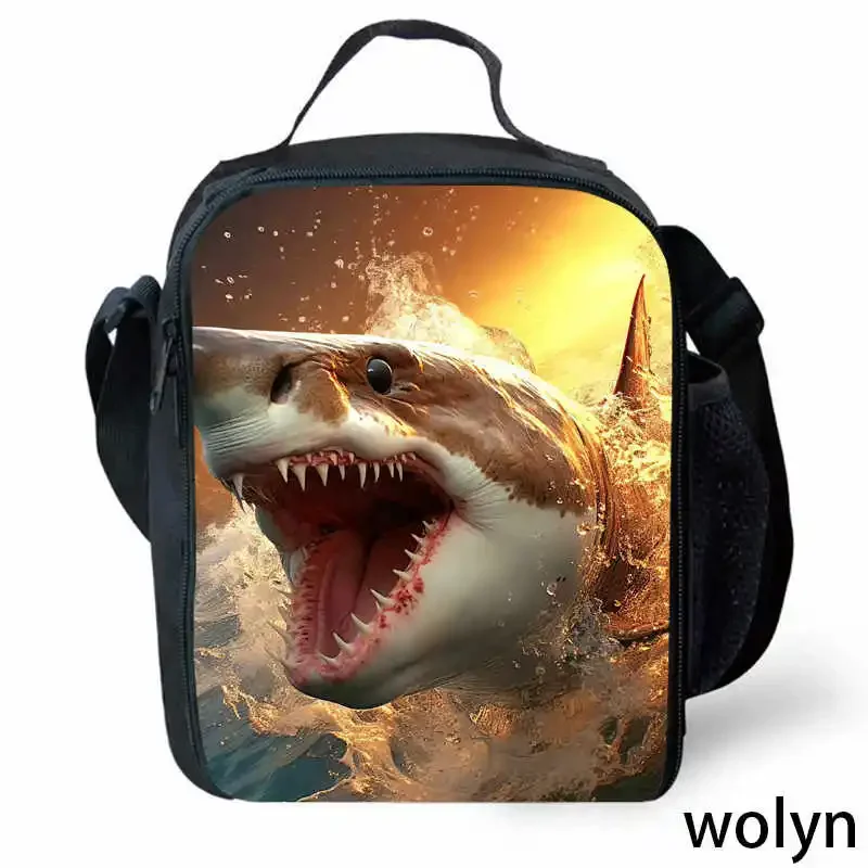 

3D Shark Prints Lunch Bag for Child Light Weight Picnic Bags for Boys Girls ,Animal Prints School Cooler Bags Best Gift for Kid