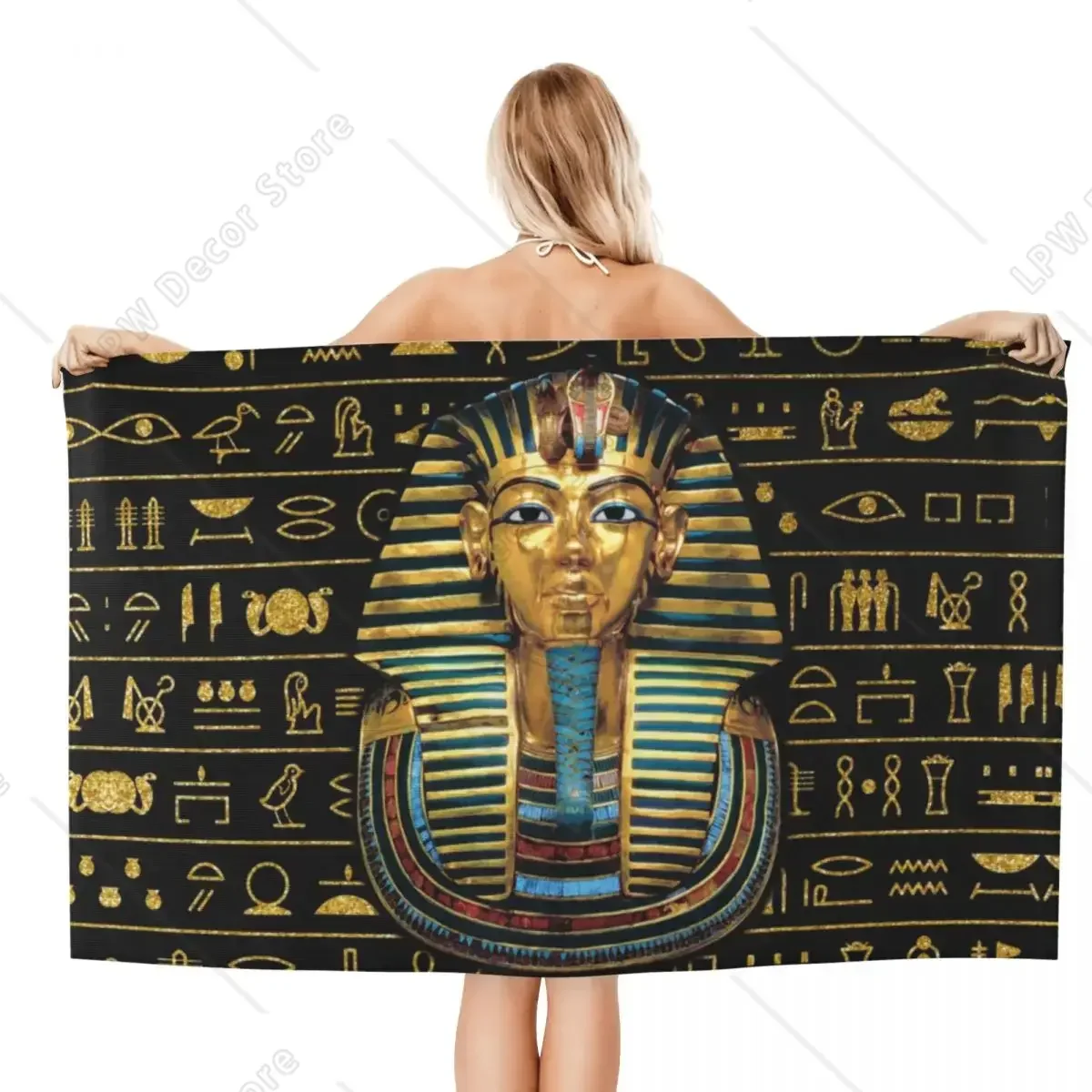 Custom Ancient Gold Pharaoh Egypt King Tut Bath Beach Towel Microfiber Egyptian Hieroglyphic Shower Sports Yoga Towels