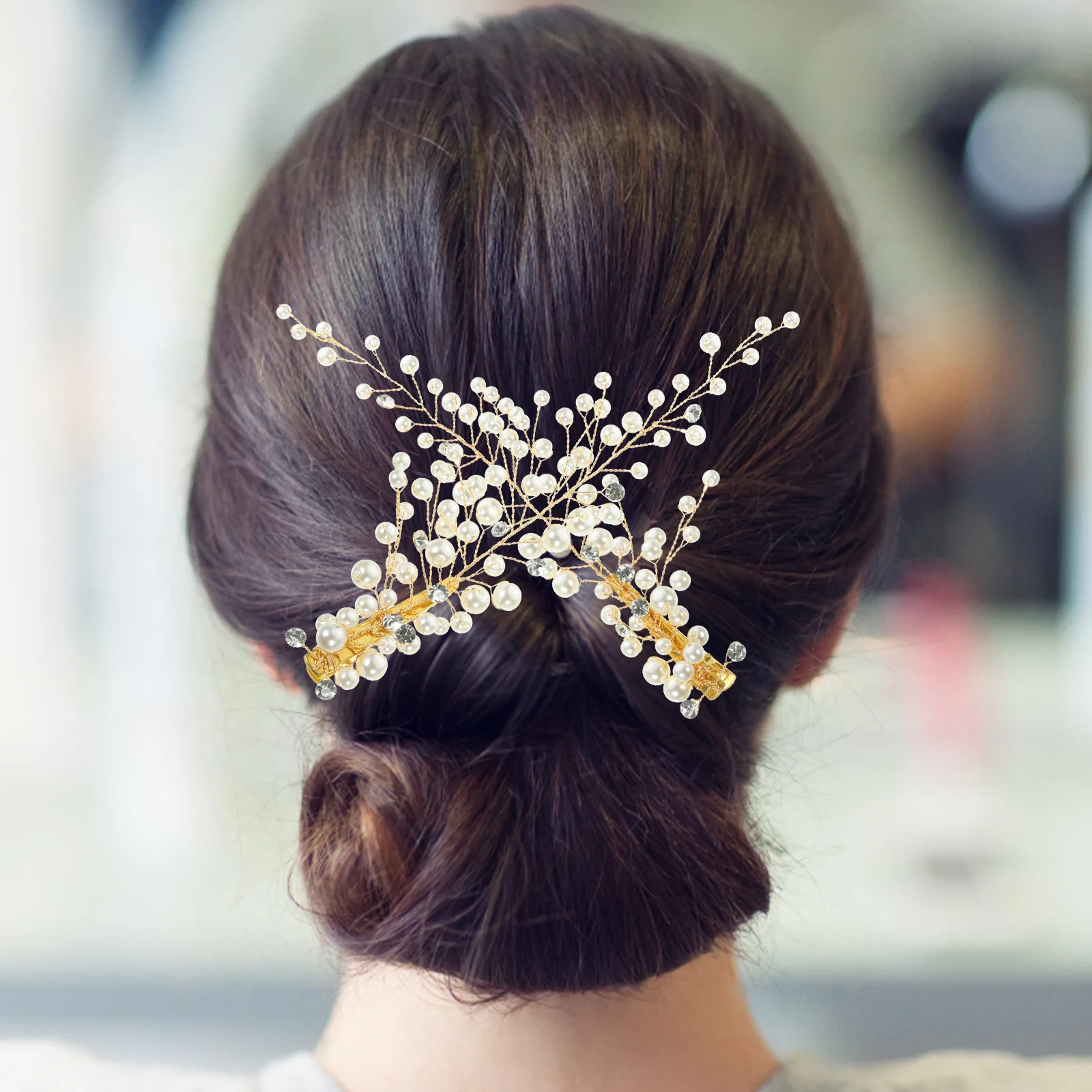 

2pcs Pearl Rhinestone Hairpins Golden Color Bridal Wedding Accessories Elegant Lightweight Design For Bride Bridesmaid Gifts