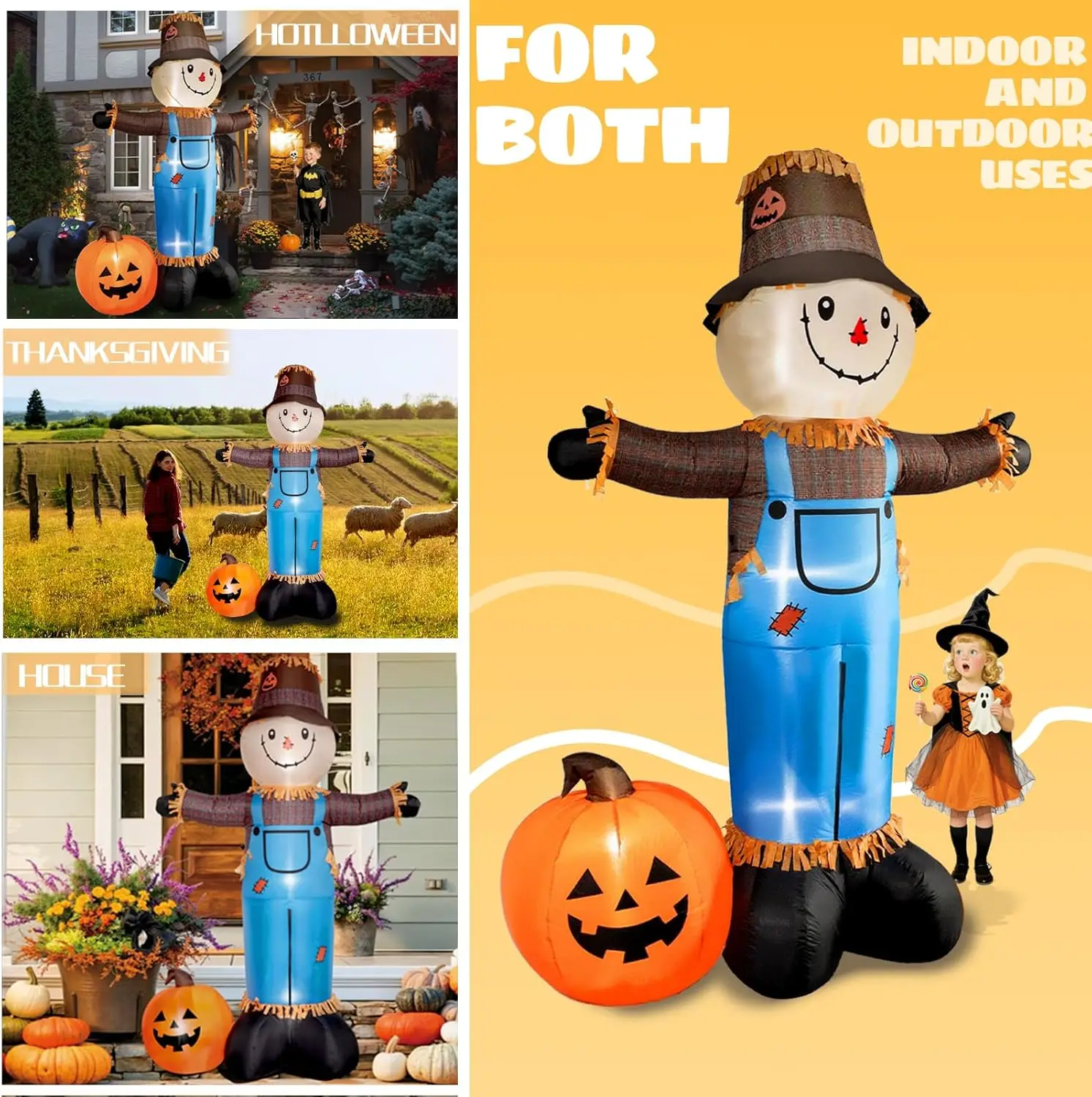 6 FT Inflatables Halloween Decoration Scarecrow Pumpkin Blow up LED for Yard Garden Party